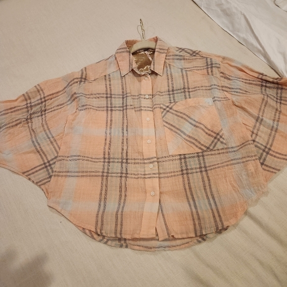 Free People Cropped Cutie Plaid button down Shirt womens size XS - Picture 4 of 11